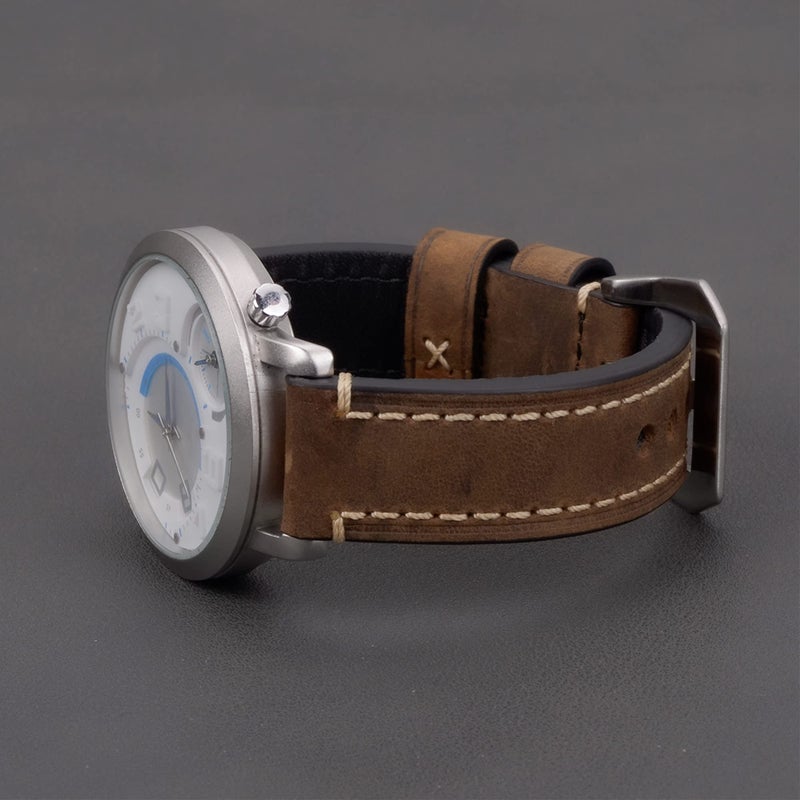 EACHE Mens Watch Band, 20mm Crazy Horse Genuine Leather Handmade Watchband,Watch Straps in Dark Brown-Silver Hardware - Image 3